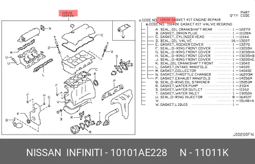 Nissan комплект прокладок 10101AE228