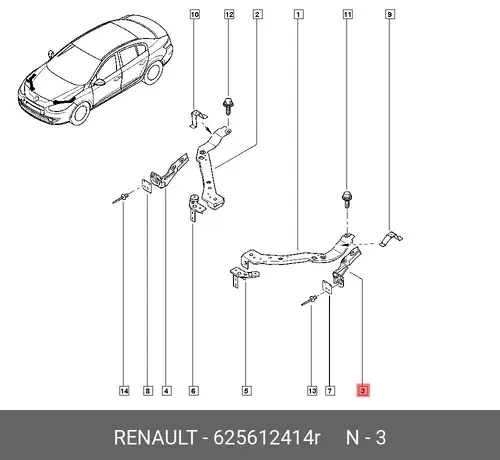  КРОНШТЕЙН КРЫЛА ПЕРЕД. ЛЕВ. ФЛЮЕНС 625612414R RENAULT