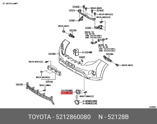 Решетка бампера TOYOTA / LEXUS 5212860080