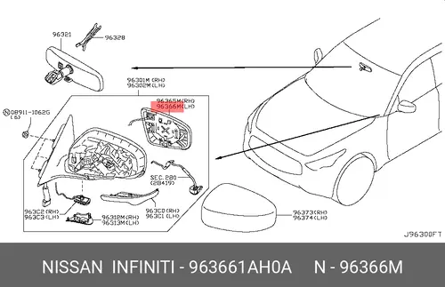ЗЕРКАЛЬНЫЙ ЭЛЕМЕНТ ЛЕВЫЙ 963661AH0A NISSAN