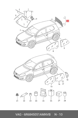 Заднее стекло 6R6845051AMNVB VAG