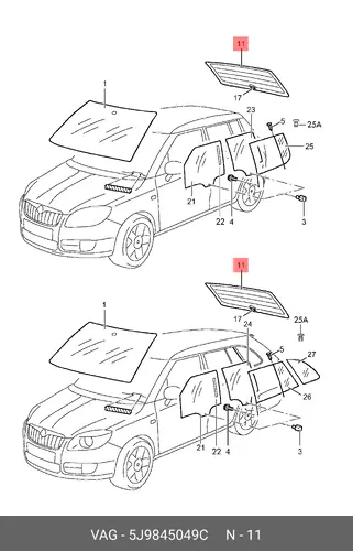 Заднее стекло 5J9845049C VAG
