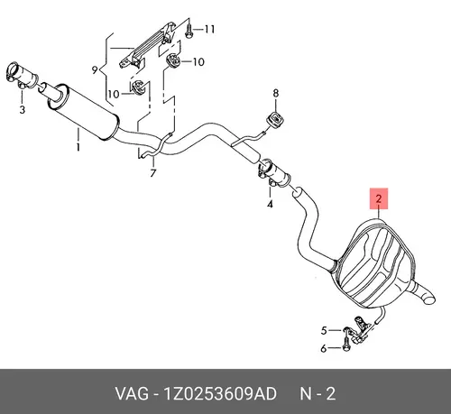 Задний глушитель 1Z0253609AD VAG