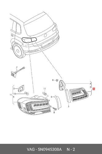 Фонарь задний VAG 5N0945308A