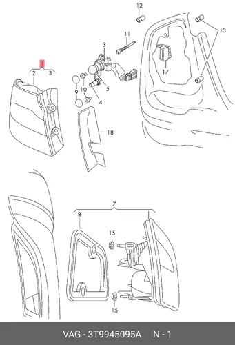 Фонарь задний VAG 3T9945095A