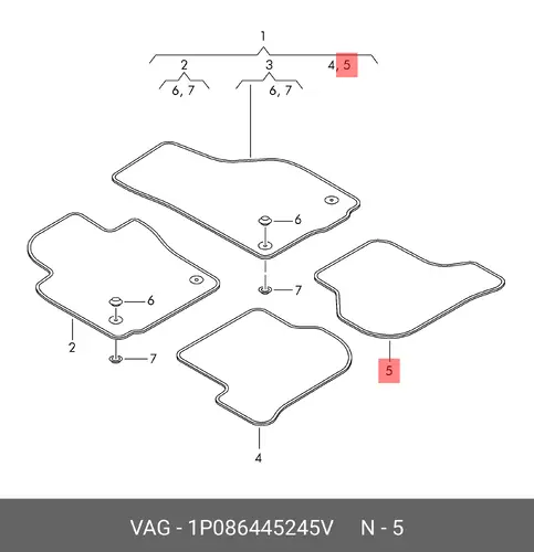 Коврики в салон VAG 1P0864452 45V