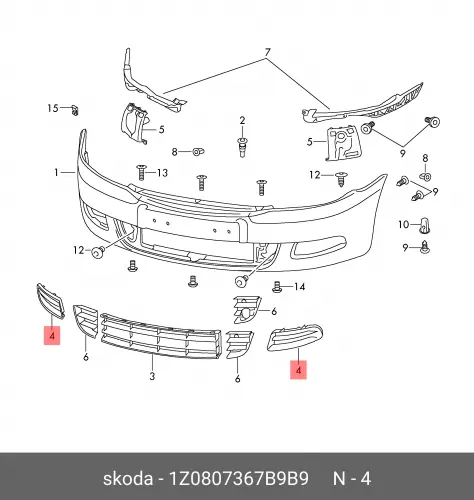 Решетка бампера VAG 1Z0807367B 9B9