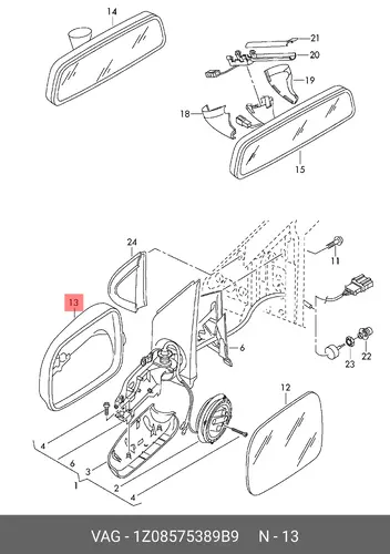 Кожух зеркала правый 1Z0857538 9B9 VAG