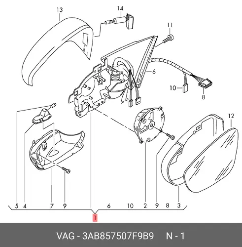 корпус зеркала л/а 3AB857507F 9B9 VAG