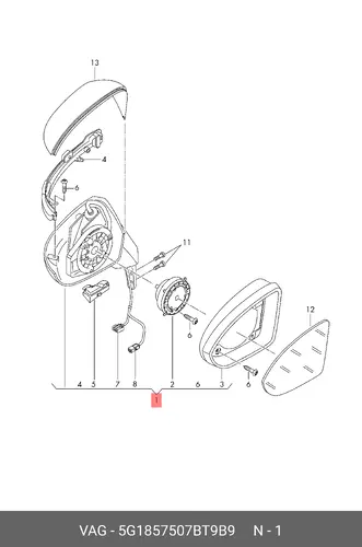 МЕХАНИЗМ ЗЕРКАЛА 5G1857507BT9B9 VAG