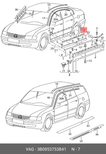 МОЛДИНГ ДВЕРИ ЗАДНИЙ - 3B0853753B41 VAG