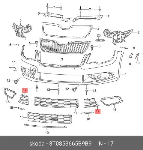 Решетка бампера VAG 3T0853665B 9B9