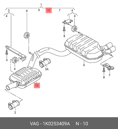 1K0 253 409 A Глушитель средний VAG
