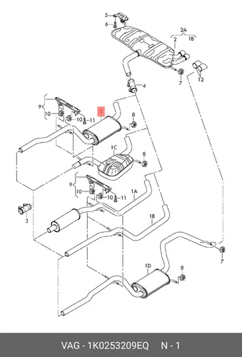 Передний глушитель 1K0253209EQ VAG