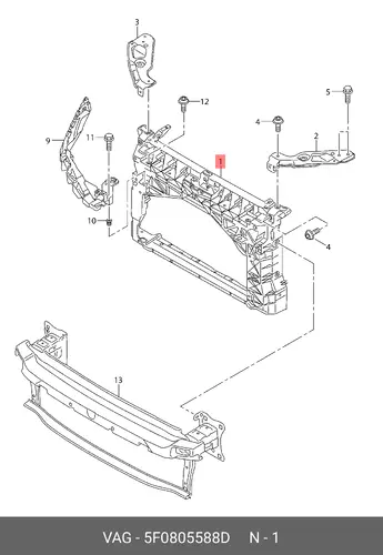 Передняя несущая панель с 5F0805588D VAG