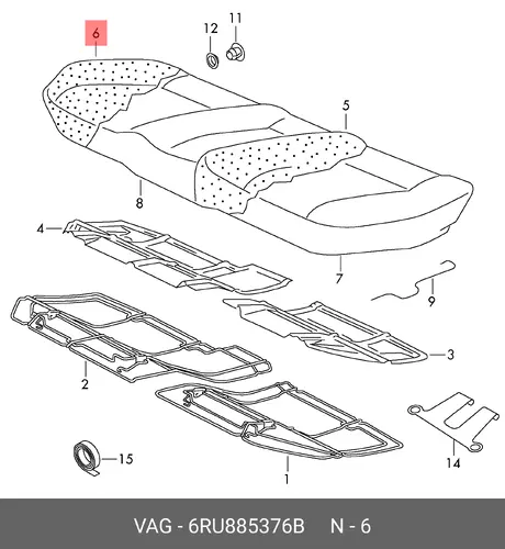  (8 ГР.), (VW), ПОДУШКА СИДЕНЬЯ 6RU885376B VAG