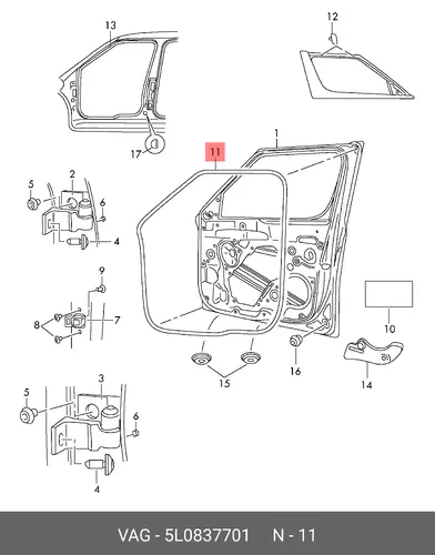  УПЛОТНИТЕЛЬ ДВЕРИ СНАРУЖИ 5L0837701 VAG