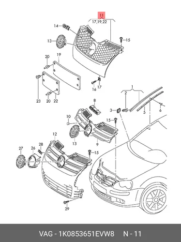 Решетка радиатора VAG 1K0853651E VW8