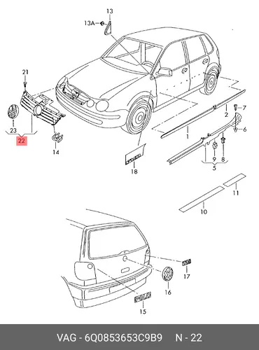 Решетка радиатора VAG 6Q0853653C 9B9