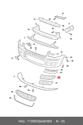 Решетка бампера VAG 1T0853666K 9B9