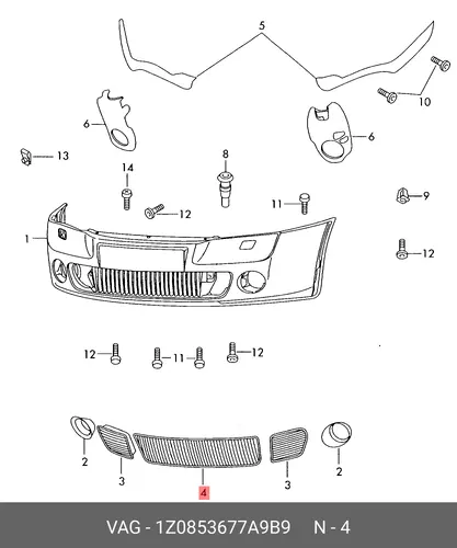 Решетка бампера VAG 1Z0853677A 9B9