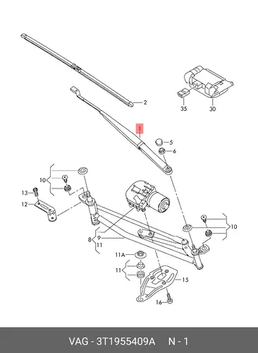 3T1955409A РЫЧАГ ЩЕТКИ СТЕКЛООЧИСТИТЕЛЯ VAG