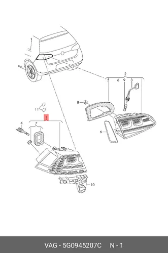 Фонарь задний VAG 5G0945207C