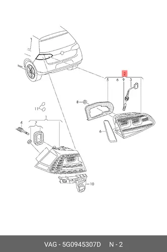 Фонарь задний VAG 5G0945307D