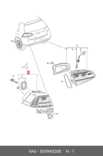 Фонарь задний VAG 5G0945208