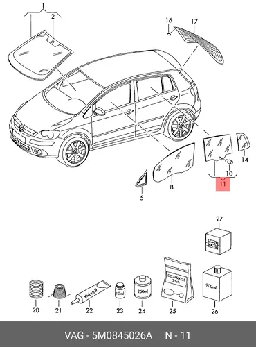 Стекло дверное 5M0845026A VAG