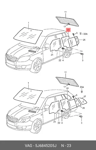 Стекло дверное 5J6845205J VAG