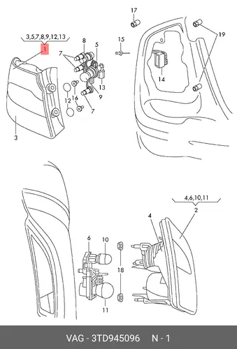 Фонарь задний VAG 3TD945096