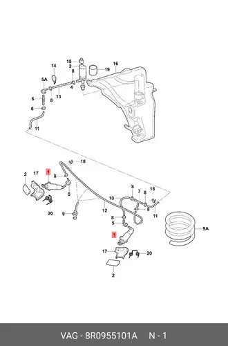 (AUDI), ЦИЛИНДР ОМЫВАТЕЛЯ ФАР 8R0955101A VAG