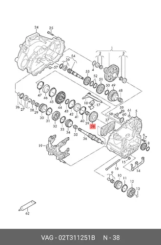  ШЕСТЕРНЯ 1 ПЕРЕДАЧИ 02T311251B VAG