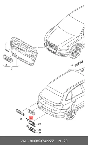  VAG ЭМБЛЕМА ЗАДН. AUDI 'Q3' 8U0853742 2ZZ