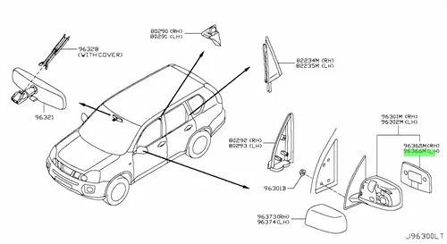 Стекло левого зеркала 96366-3UZ0A NISSAN