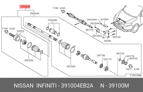 УНИВЕРСАЛЬНЫЙ ШАРНИР 39100-4EB2A NISSAN