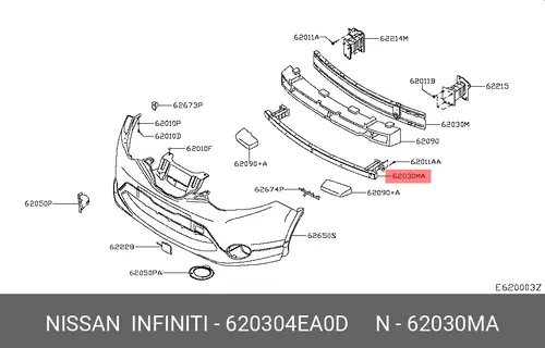 Усилитель бампера NISSAN 62030-4EA0D