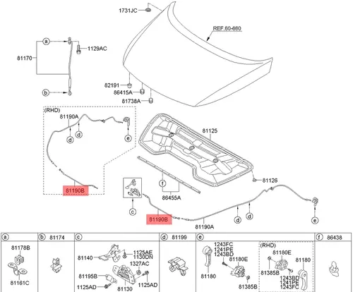 Трос капота 811903U100 HYUNDAI