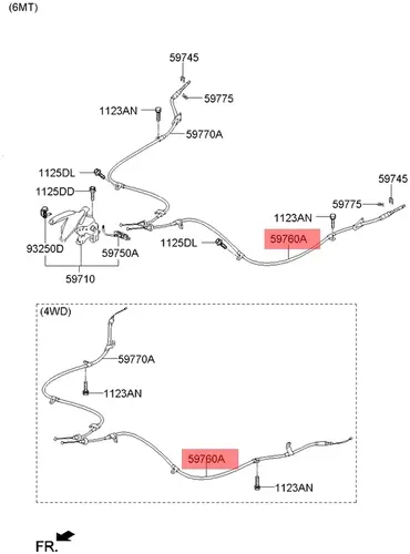 Трос ручного тормоза MOBIS 597603W200