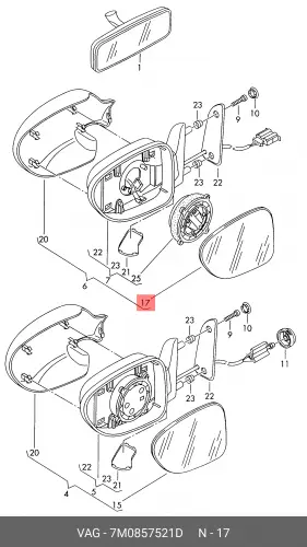 стекло зеркала л. VW 7M0 857 521 D VAG