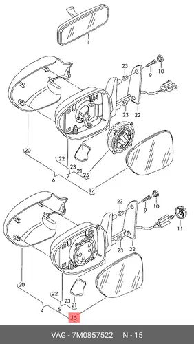стекло зеркала п. VW 7M0 857 522 VAG