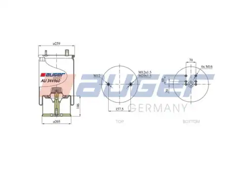 AU 344960-K, НЕВМОПОДУШКА В СБОРЕ AUGER