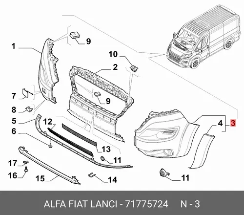 БАМПЕР ПЕР ЛЕВ (-РАШИР +ПТФ) 71775724 FIAT