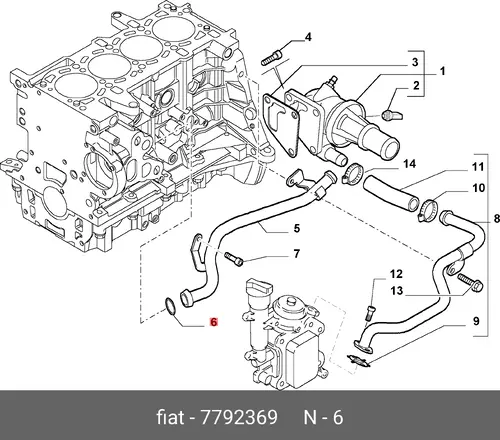 уплотнение патрубка к помпе 7792369 FIAT