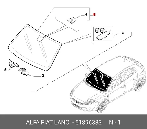 стекло лобовое 51896383 FIAT