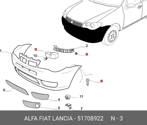 Абсорбер-усилитель бампера FIAT 51708922