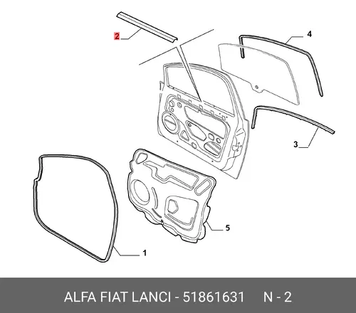 уплотнитель стекла двери 51861631 FIAT