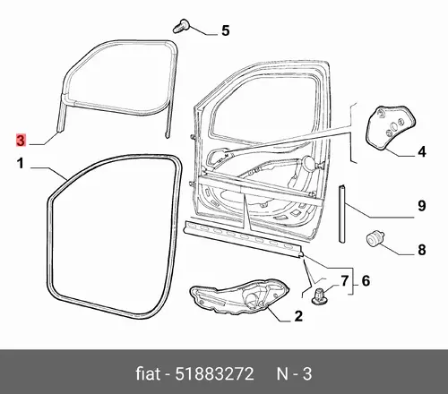 51883272 уплотнитель стекла двери FIAT