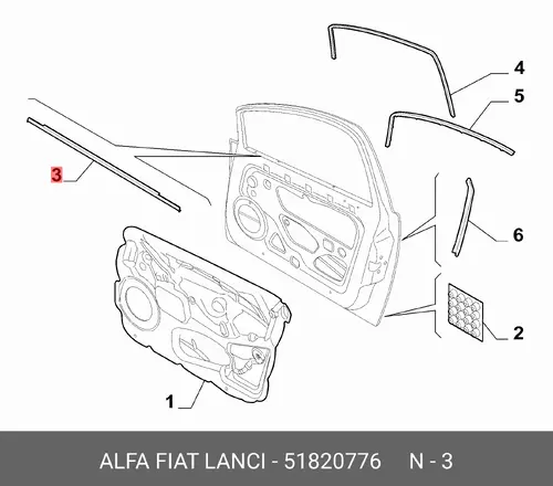 уплотнитель стекла двери 51820776 FIAT
